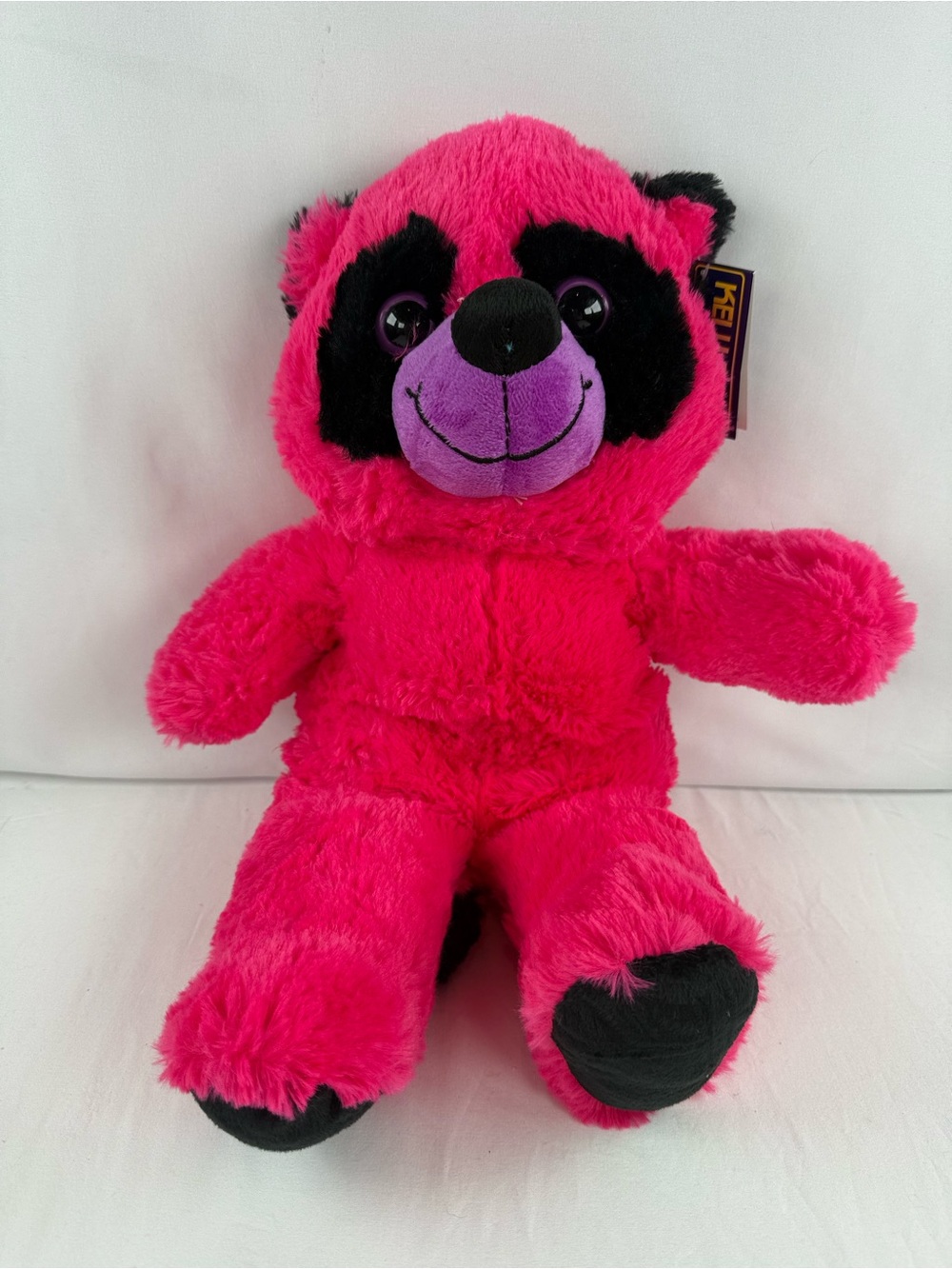 Kellytoy Hot Pink and Black Panda Plush with Purple Snout